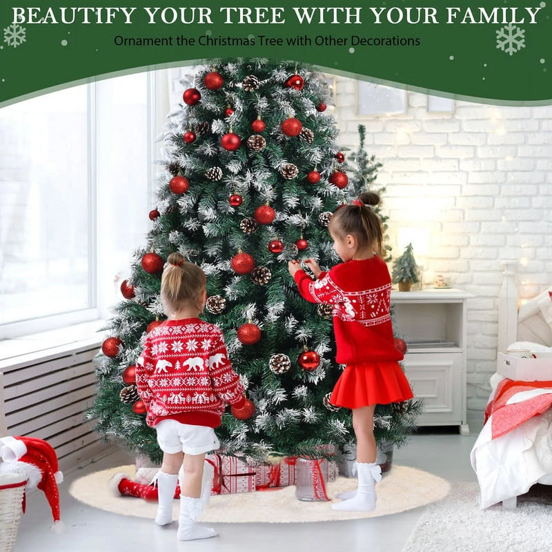 9Ft Pre-Lit Realistic Artificial Christmas Tree - Green Tree with 2100 Frosted Flocked Tips, 100 Pine Cones, LED Lights, and 63-Inch White Christmas Tree Skirt.