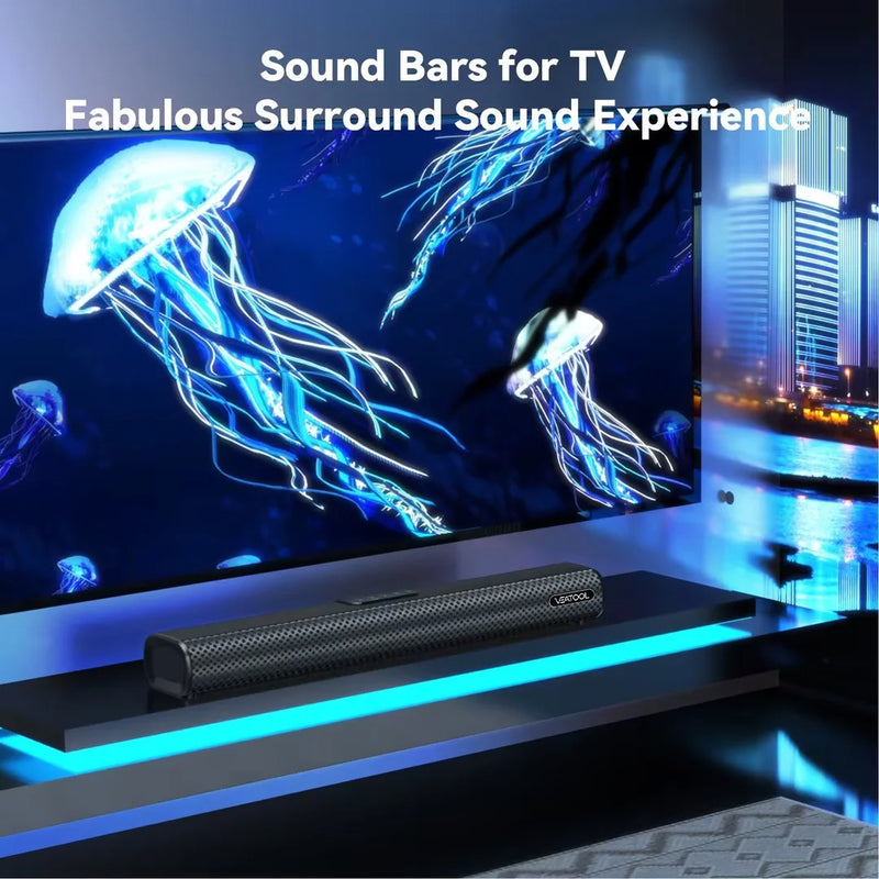 2.1Ch Sound Bar with Subwoofer for TV - Wired & Wireless Bluetooth 5.0 3D Surround Sound Speakers, Optical/HDMI/AUX/RCA/USB Connectivity, Wall Mountable Audio System