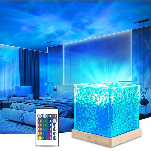 Northern Lights Cube Lamp - Ocean Wave Projector Light with 16 Colors, Perfect for Bedroom Decor and Relaxing Ambiance.