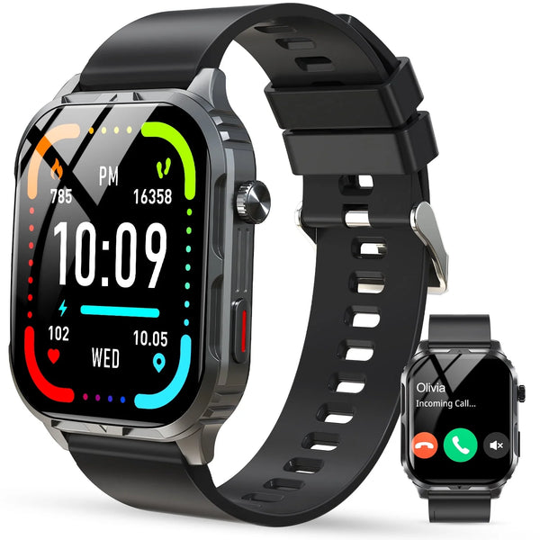 Smart Watch for Android & iPhone - H5 IP68 Waterproof Smartwatch for Women & Men with Bluetooth Call (Answer/Make Calls) - Black.